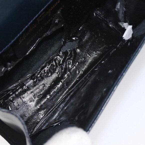 Salvatore Ferragamo Gancini Chain Shoulder Bag Leather Navy Gold - Picture 9 of 16